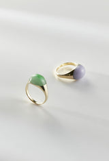 Green Jade Mini Rock Ring / Round / Yellow