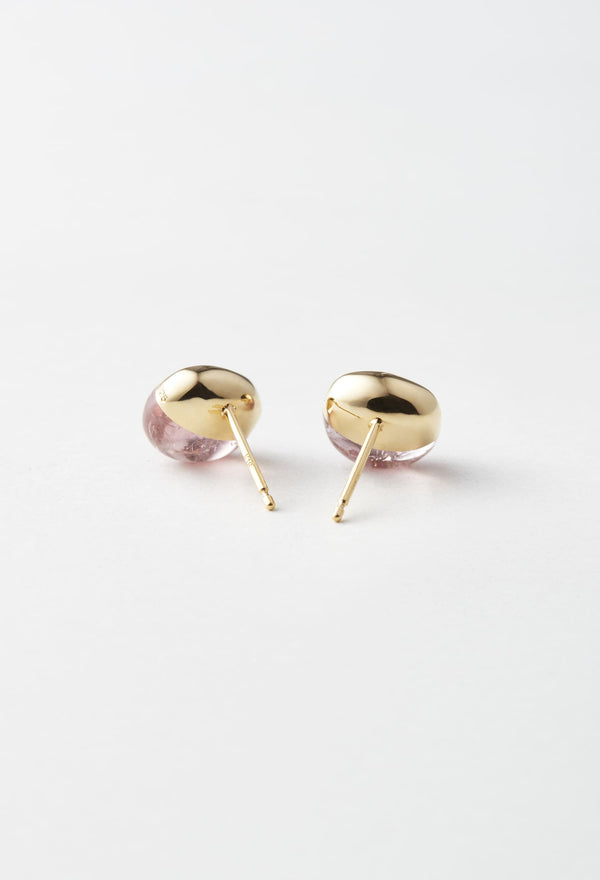 [一点もの] Pink Tourmaline Rock Pierced Earrings Horizontal Round (Pair)