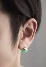 Chrysoprase Rock Pierced Earrings / Horizontal Round / Pair