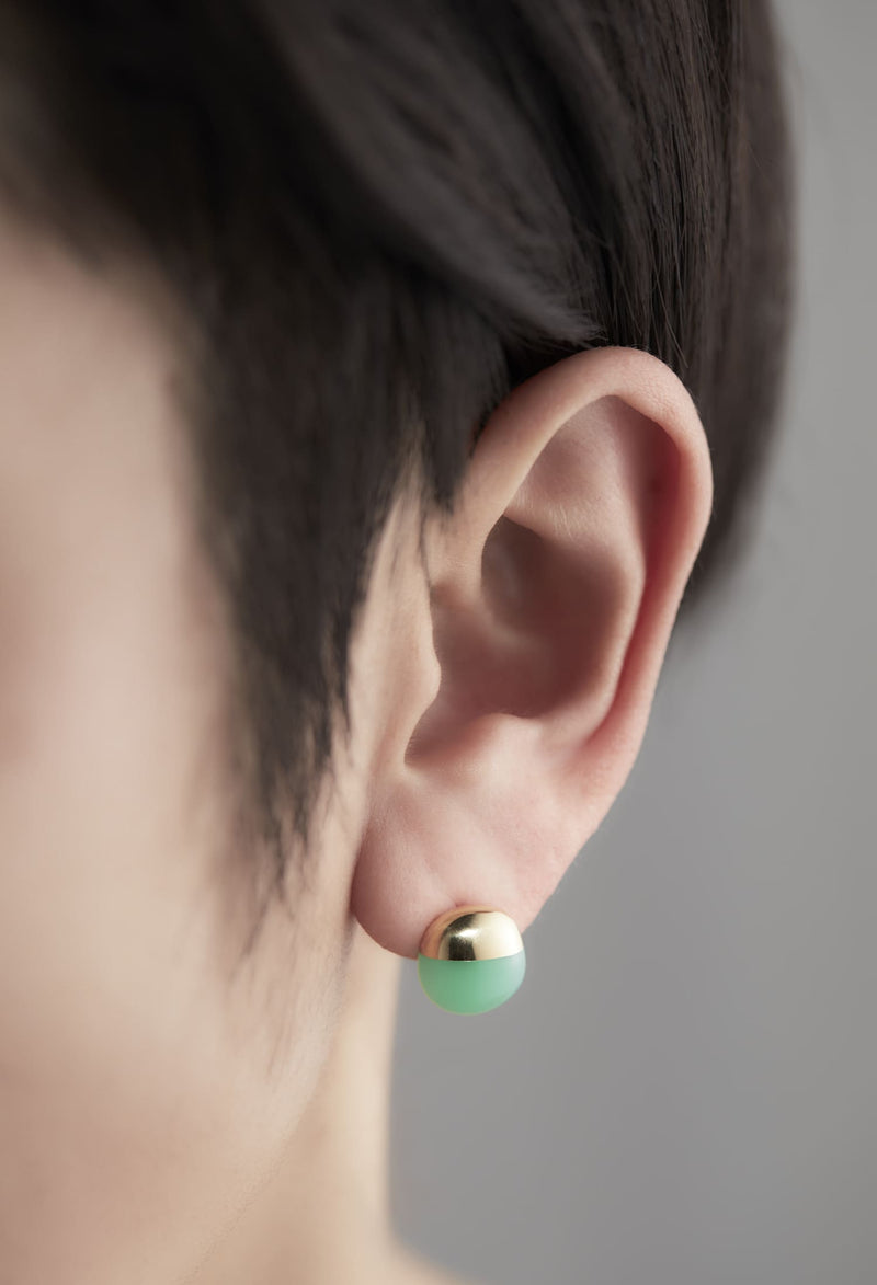 Chrysoprase Rock Pierced Earrings Horizontal Round (Pair)