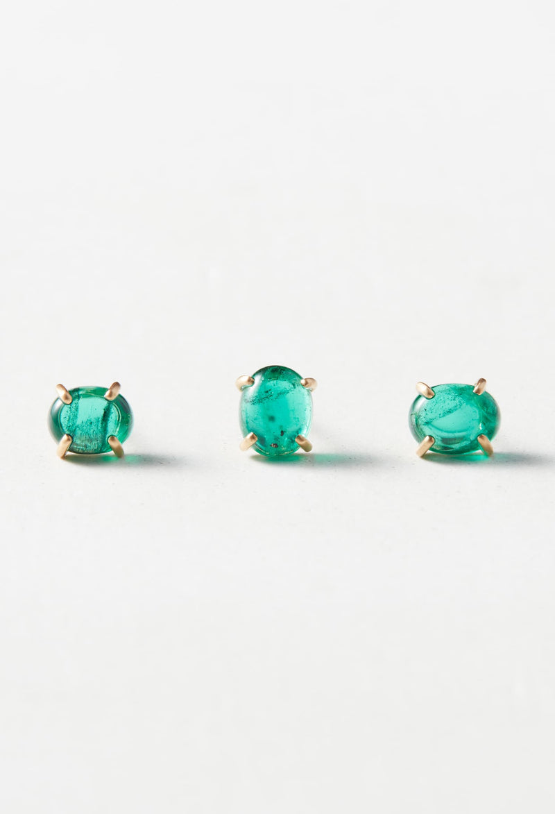 Emerald Cabochon Pierced Earring