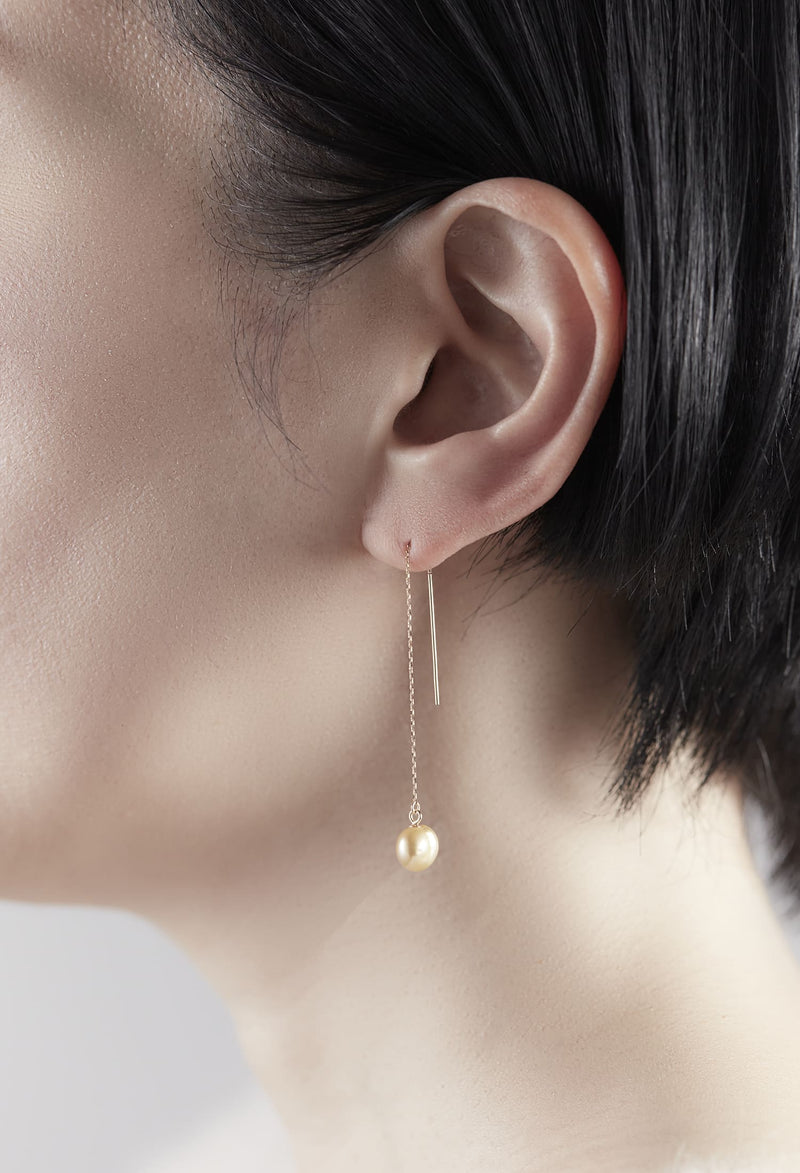 Golden South Sea Keshi Pearl Chain Pierced Earring