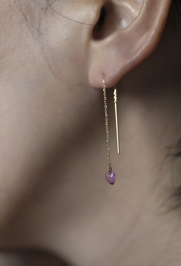 Pink Sapphire Chain Pierced Earring