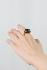 Smoky Quartz Rock Ring / Faceted Round / Yellow