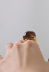 Smoky Quartz Rock Ring / Faceted Round / Yellow