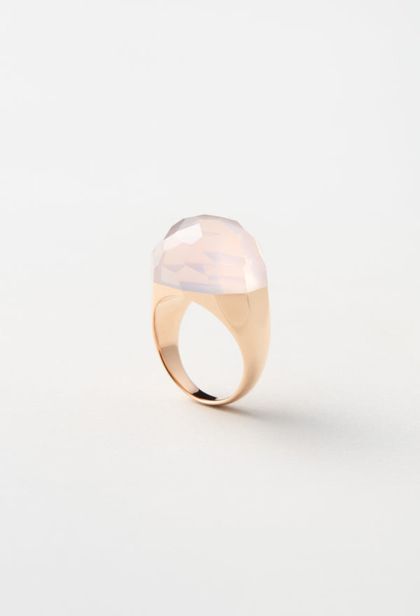 Rose Quartz Rock Ring / Faceted Round / Pink