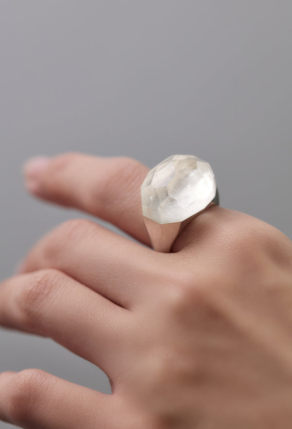 Himalaya Quartz Rock Ring / Faceted Round / Silver