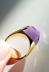 Amethyst Mini Rock Ring / Faceted Round / Yellow