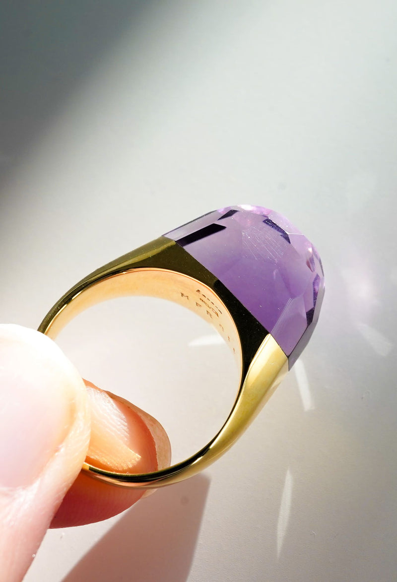 Amethyst Mini Rock Ring Faceted Round