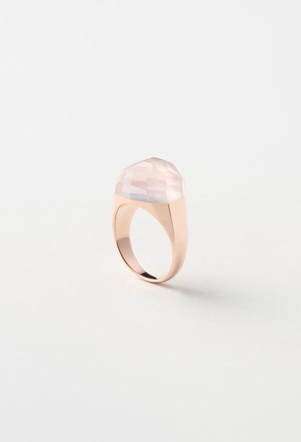 Rose Quartz Mini Rock Ring / Faceted Round / Pink