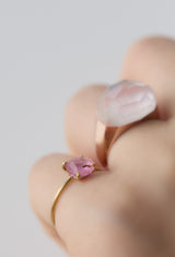 Rose Quartz Mini Rock Ring / Faceted Round / Pink