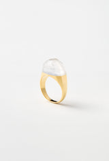 Milky Quartz Mini Rock Ring / Faceted Round / Yellow