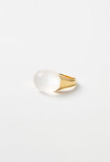 Milky Quartz Mini Rock Ring / Faceted Round / Yellow