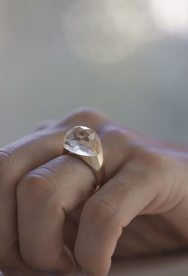 Quartz Mini Rock Ring / Faceted Round / Yellow