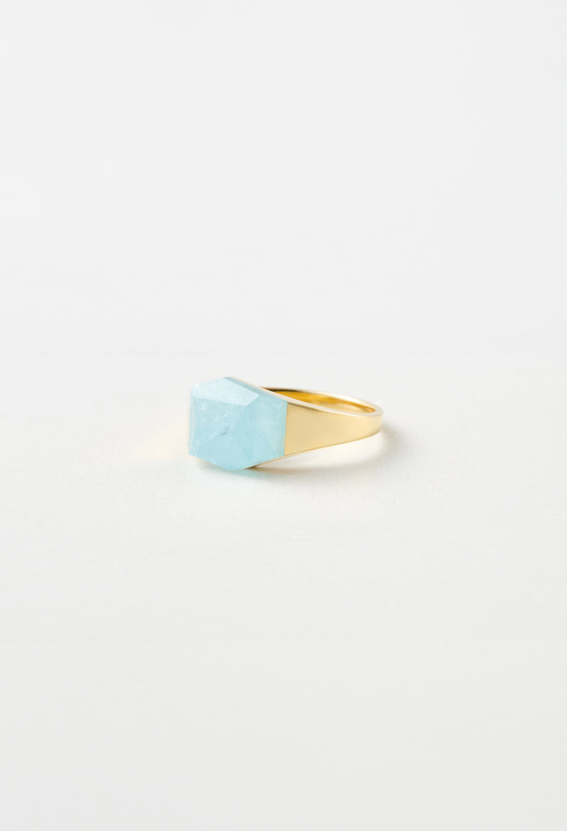 [一点もの] Aquamarine Mini Rock Ring / Crystal / Yellow