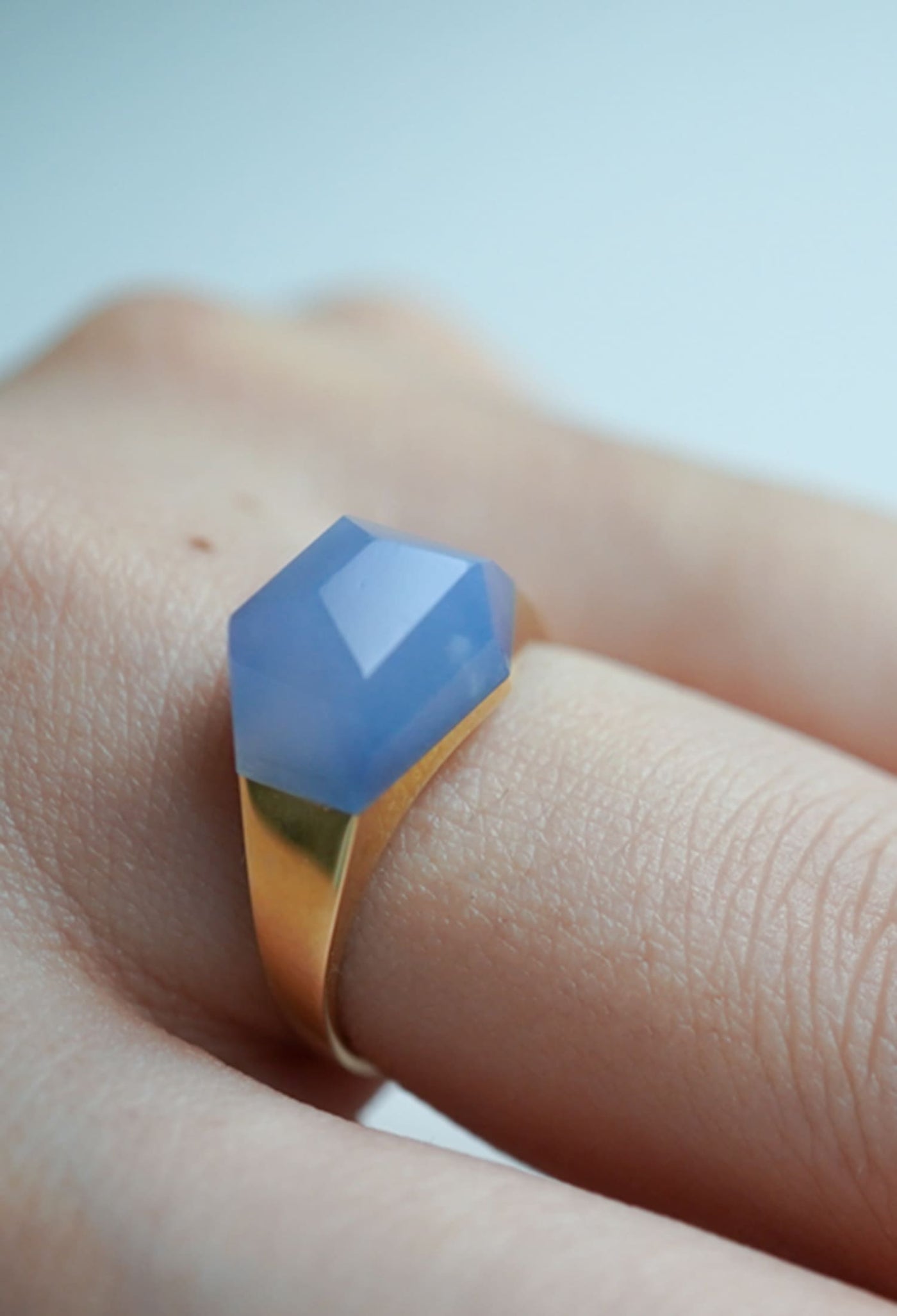 Blue Chalcedony Mini Rock Ring / Crystal / Yellow – bororo