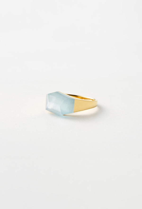 [一点もの] Milky Aquamarine Mini Rock Ring / Crystal / Yellow