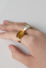 [一点もの] Green Beryl Mini Rock Ring / Crystal / Yellow