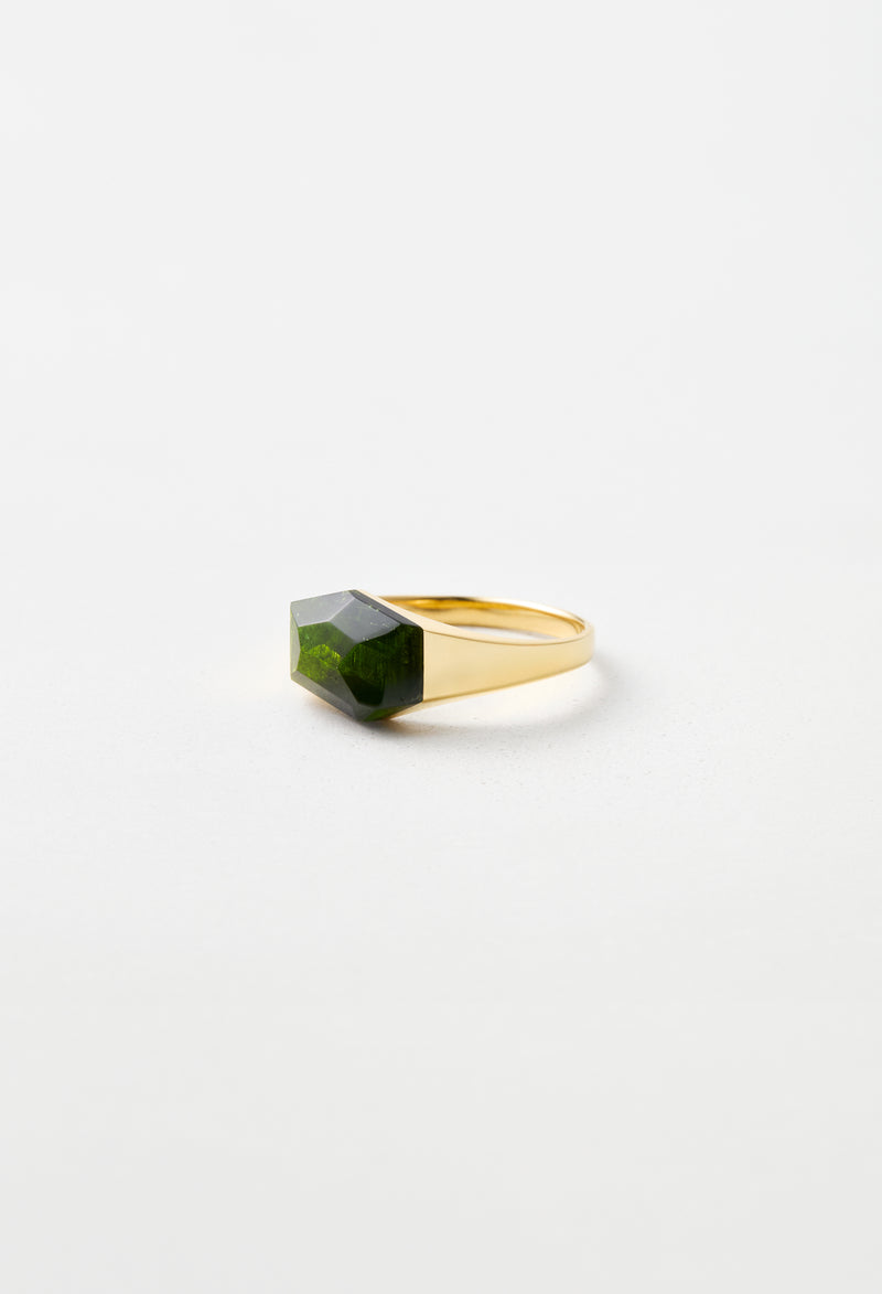 [一点もの] Green Tourmaline Mini Rock Ring / Crystal / Yellow