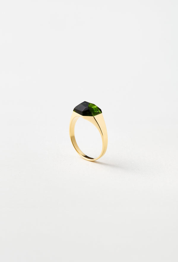 [一点もの] Green Tourmaline Mini Rock Ring / Crystal / Yellow