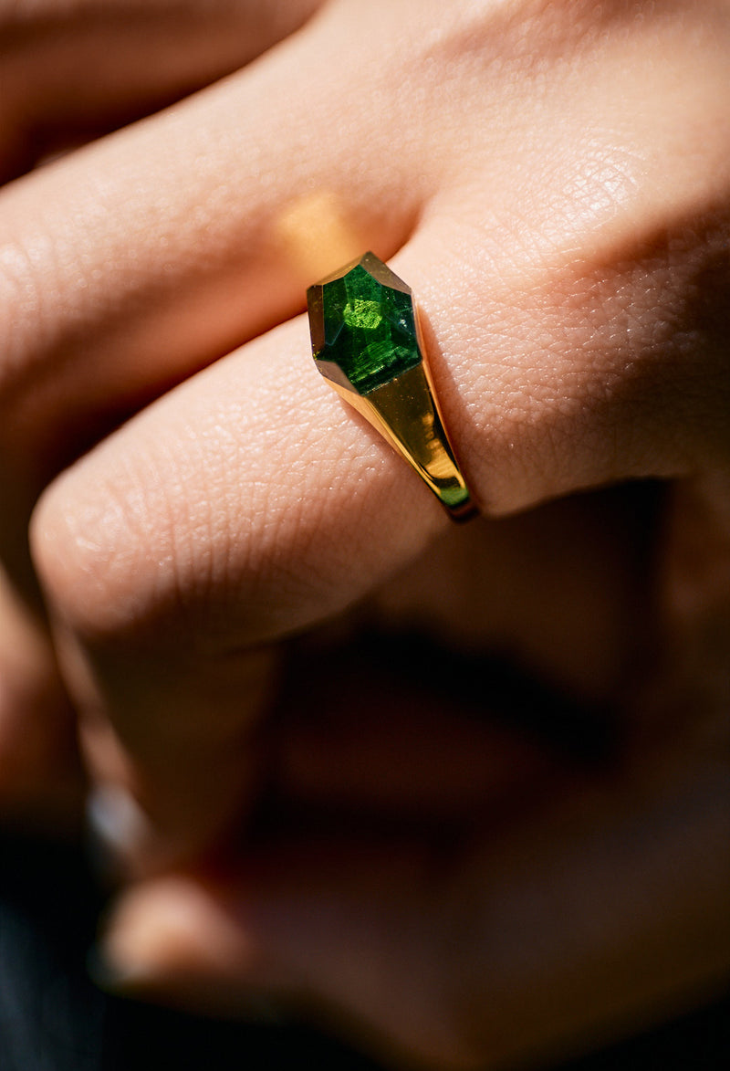 [一点もの] Green Tourmaline Mini Rock Ring / Crystal / Yellow