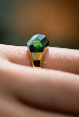 [一点もの] Green Tourmaline Mini Rock Ring / Crystal / Yellow