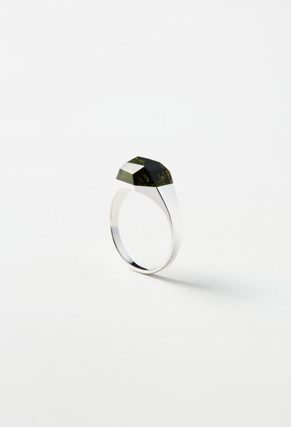 [一点もの] Green Tourmaline Mini Rock Ring / Crystal / Silver