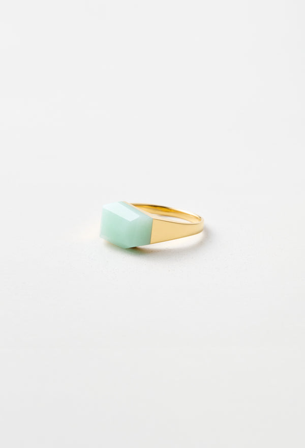 Green Jade Mini Rock Ring / Crystal / Yellow