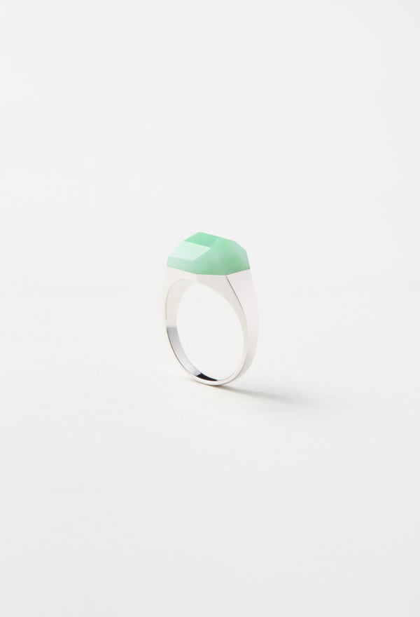 Green Jade Mini Rock Ring / Crystal / Silver