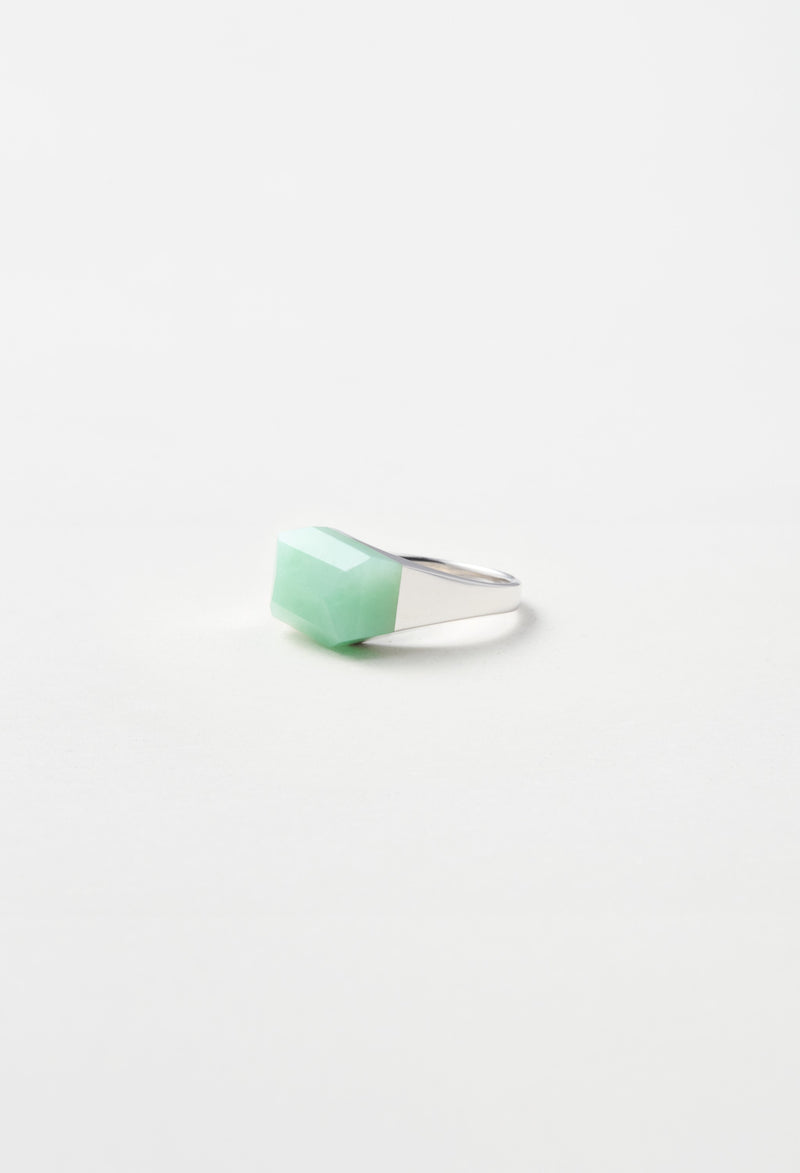 Green Jade Mini Rock Ring / Crystal / Silver
