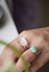 Green Jade Mini Rock Ring / Crystal / Silver