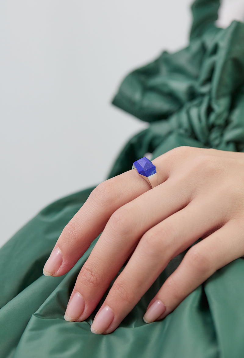 Lapis Lazuli Mini Rock Ring / Crystal / Silver