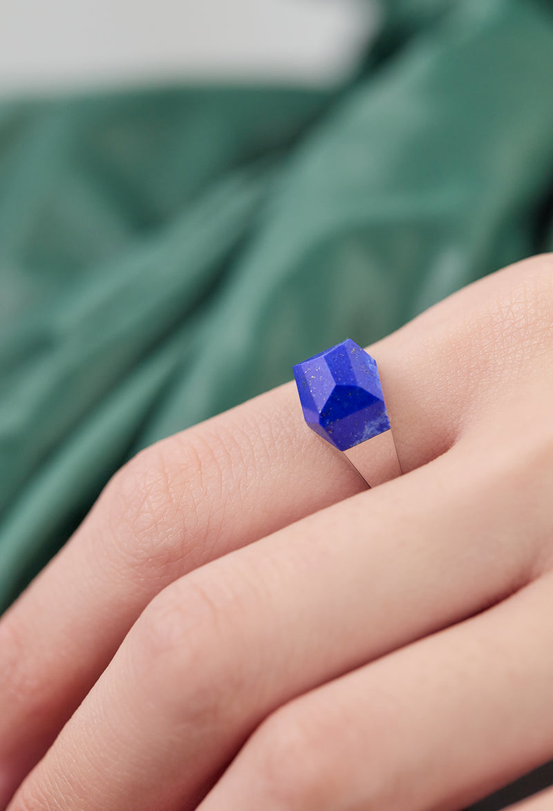 Lapis Lazuli Mini Rock Ring / Crystal / Silver