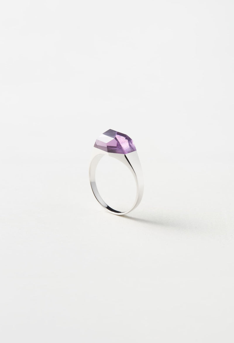 Amethyst Mini Rock Ring / Crystal / Silver