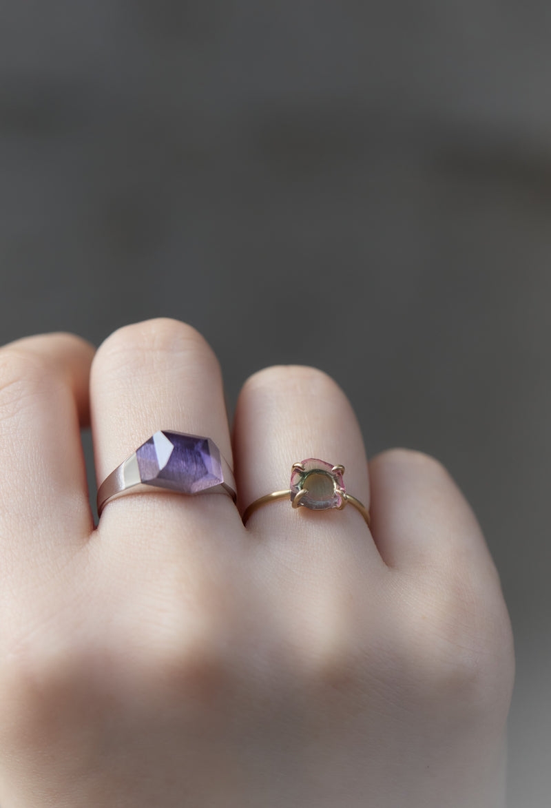 Amethyst Mini Rock Ring / Crystal / Silver