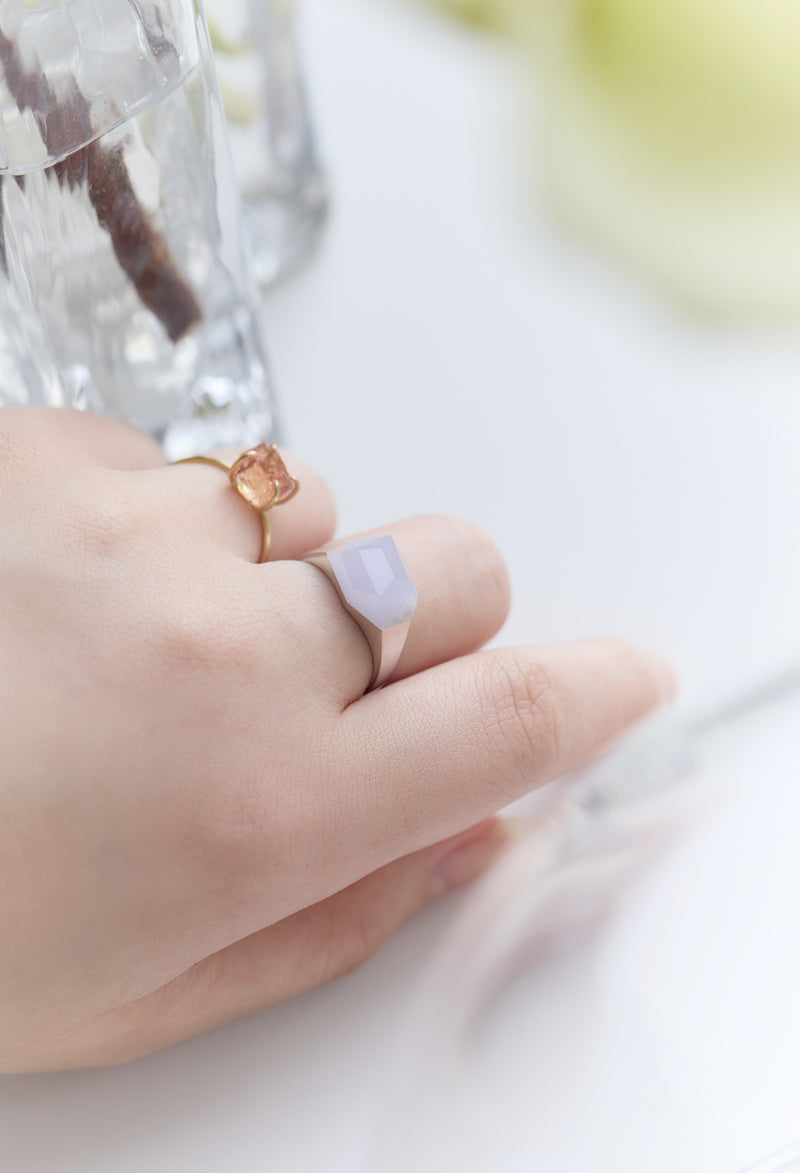 Purple Jade Mini Rock Ring / Crystal / Silver