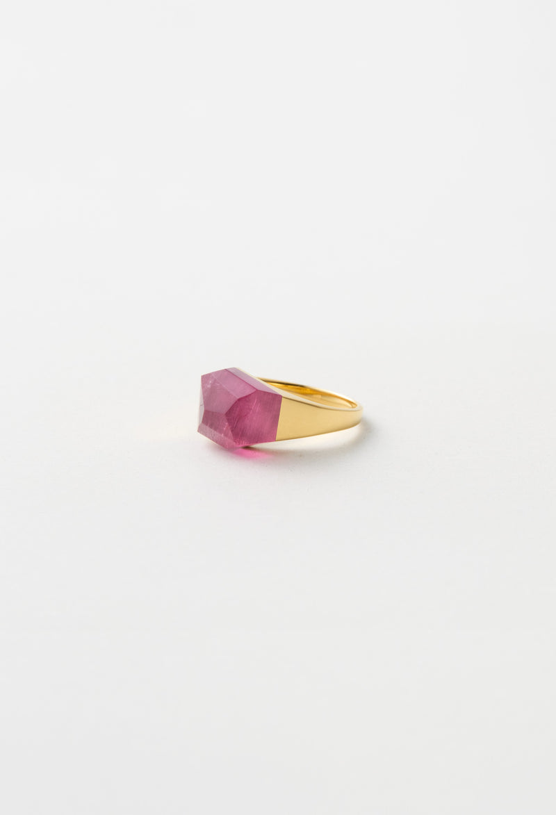 [一点もの] Pink Tourmaline Mini Rock Ring / Crystal / Yellow