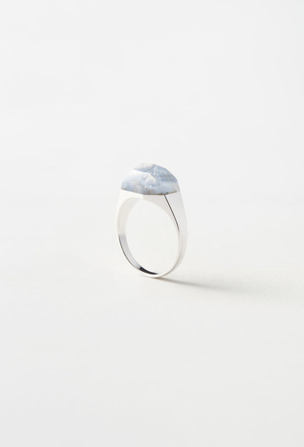 [一点もの] Dumortierite in Quartz Mini Rock Ring / Crystal / Silver