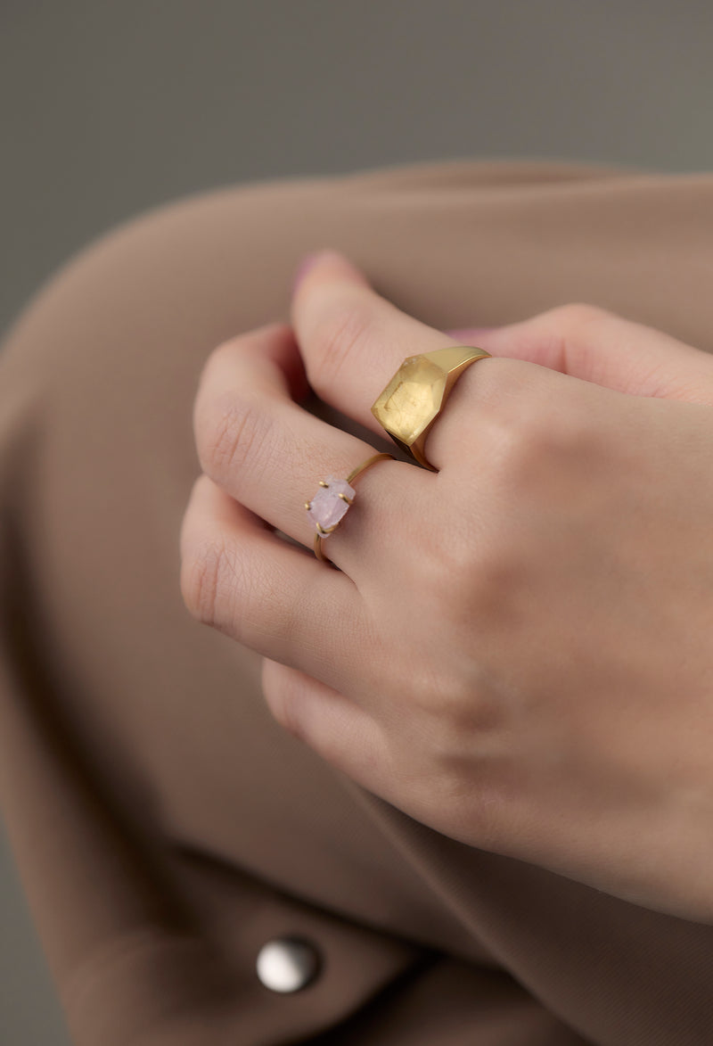 [一点もの] Rutile Quartz Mini Rock Ring / Crystal / Yellow