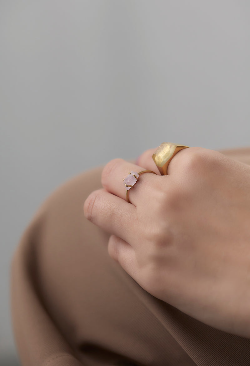 [一点もの] Rutile Quartz Mini Rock Ring / Crystal / Yellow