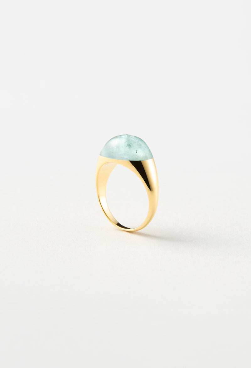 [一点もの] Aquamarine Mini Rock Ring / Round / Yellow