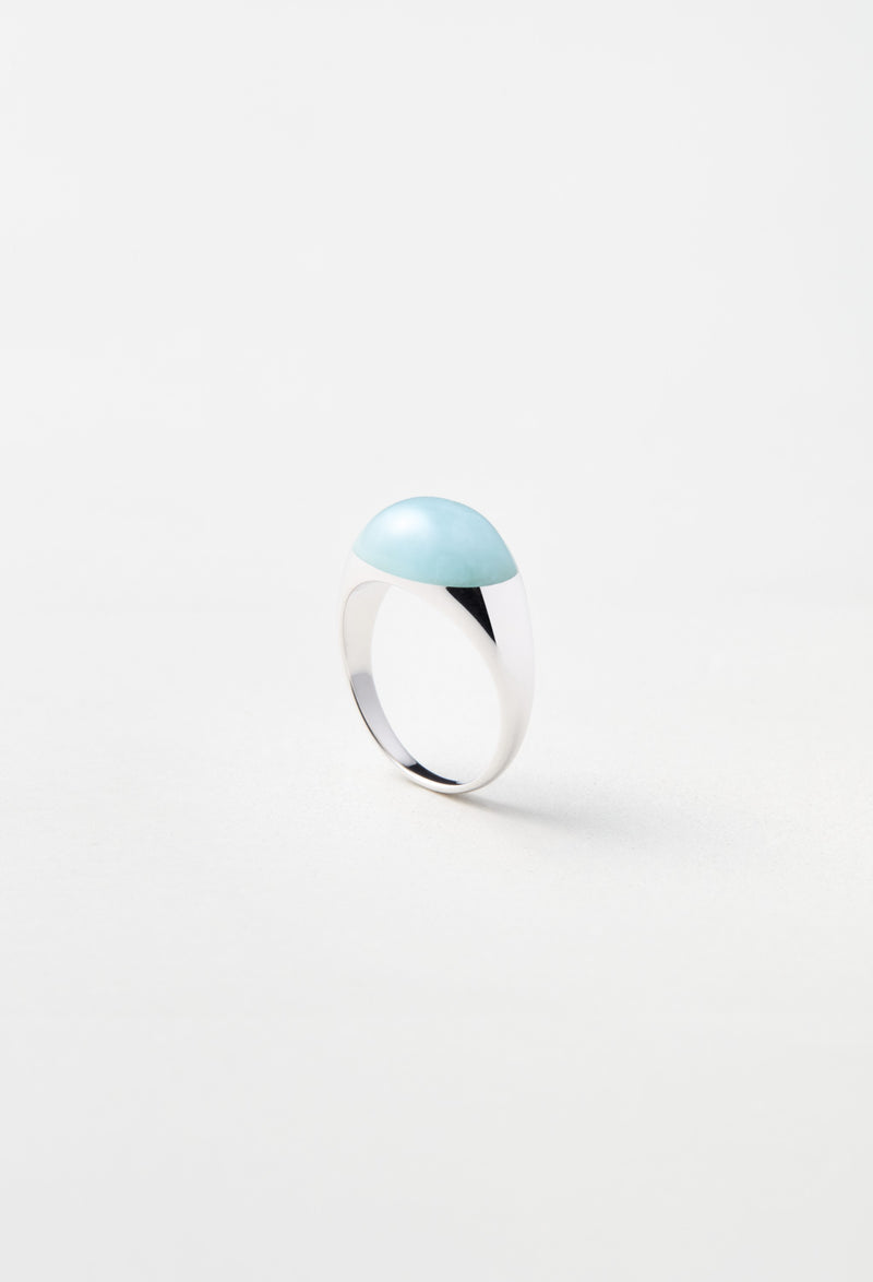 [一点もの] Milky Aquamarine Mini Rock Ring / Round / Silver