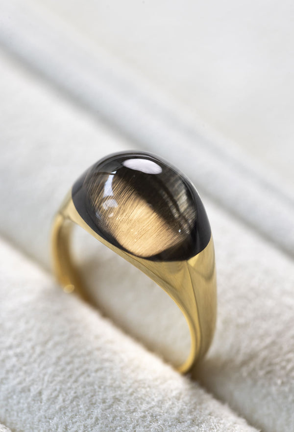 Smoky Quartz Mini Rock Ring / Round / Yellow