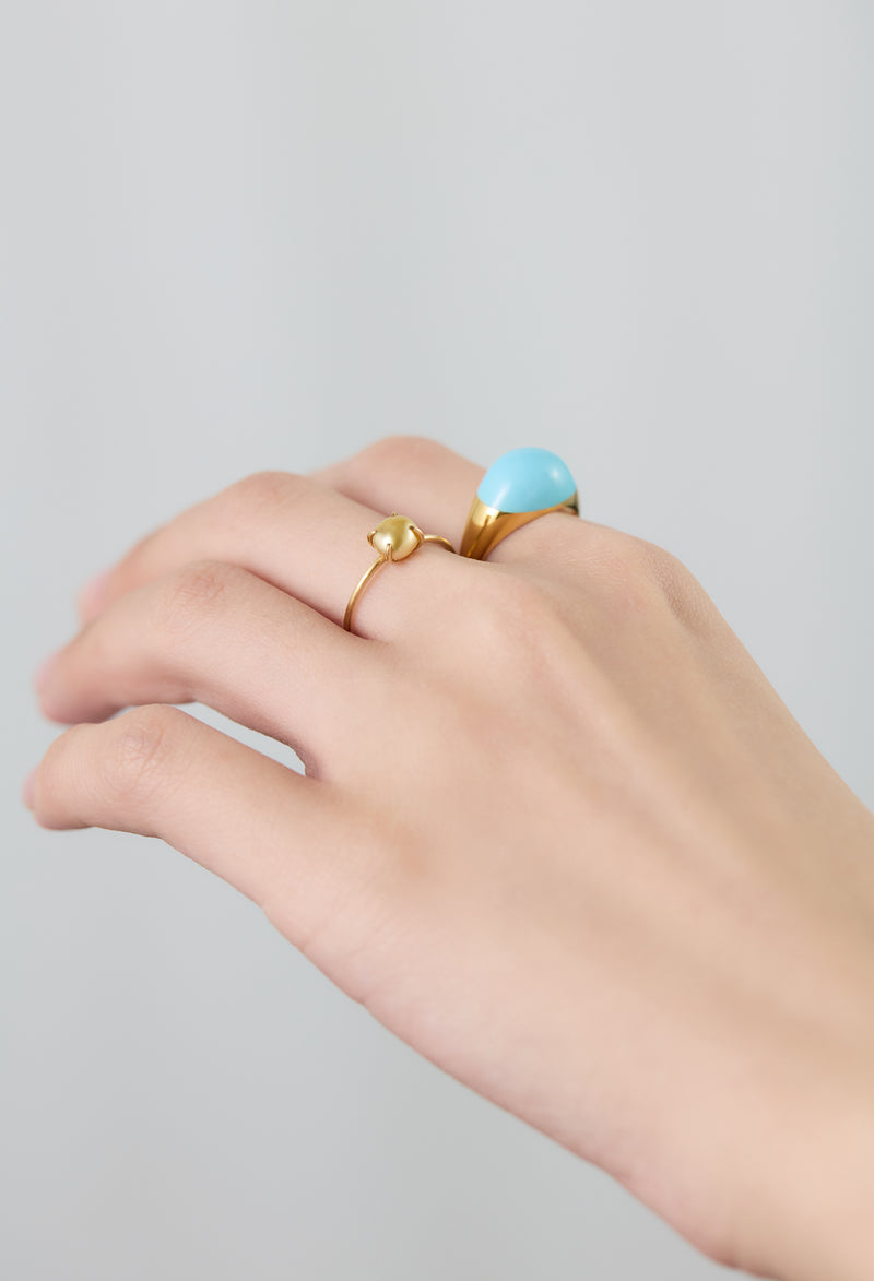 Turquoise Mini Rock Ring / Round / Yellow