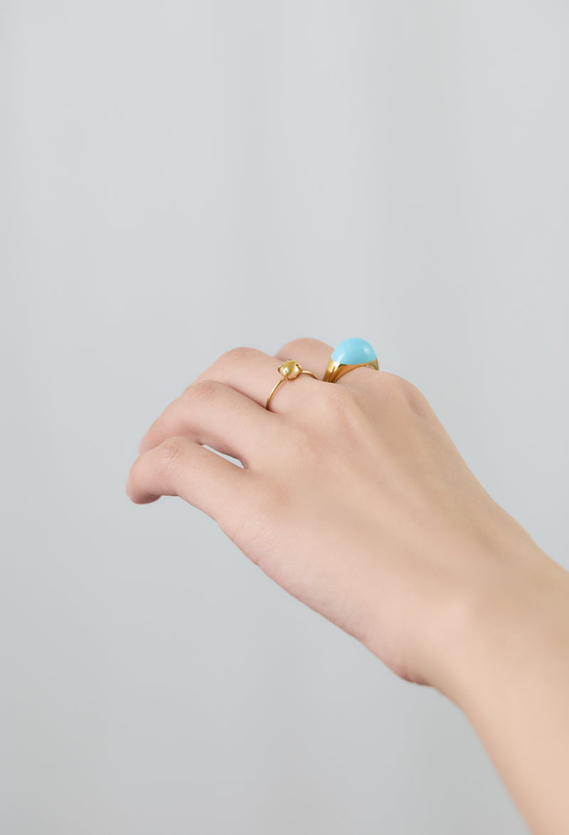 Turquoise Mini Rock Ring / Round / Yellow