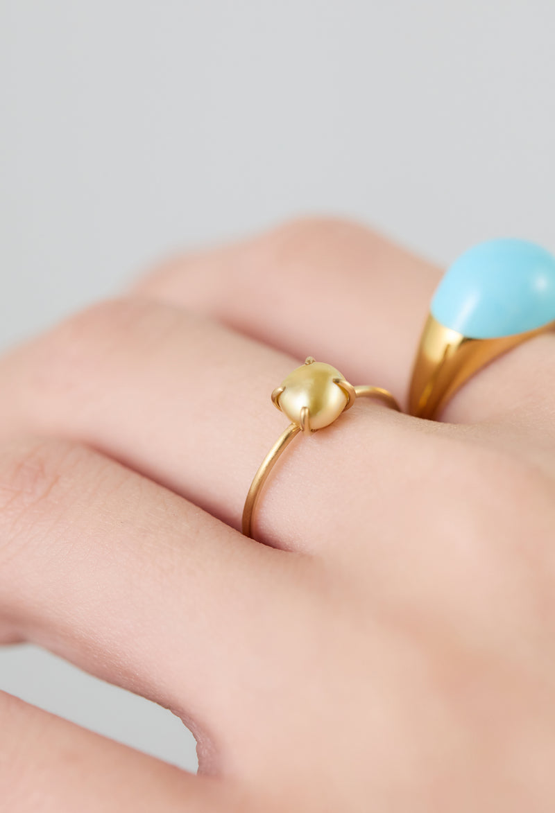 Turquoise Mini Rock Ring / Round / Yellow