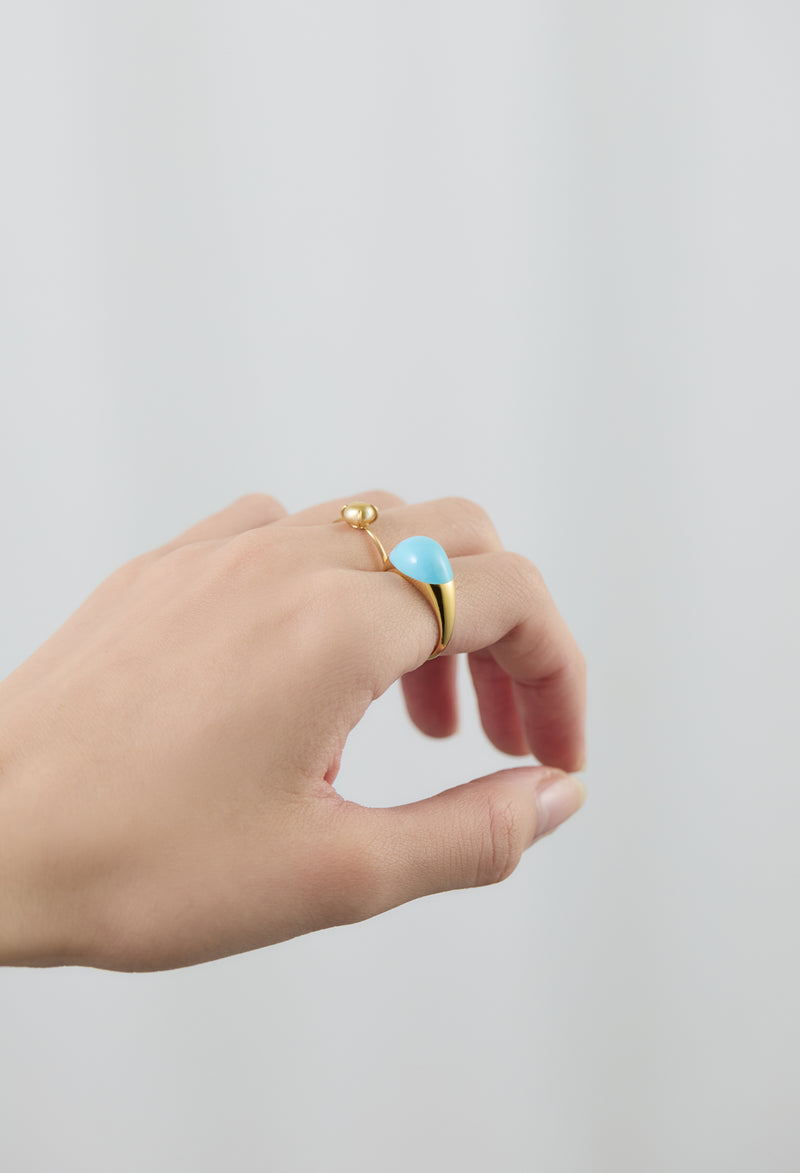 Turquoise Mini Rock Ring / Round / Yellow