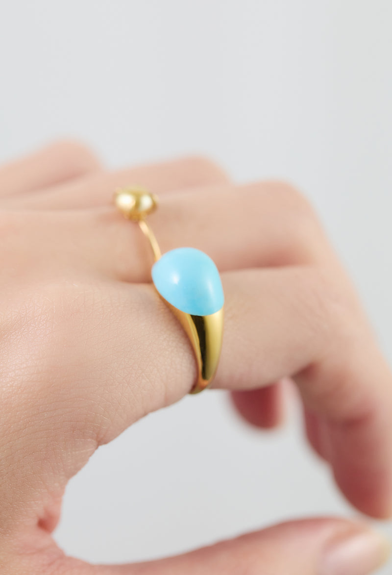 Turquoise Mini Rock Ring / Round / Yellow