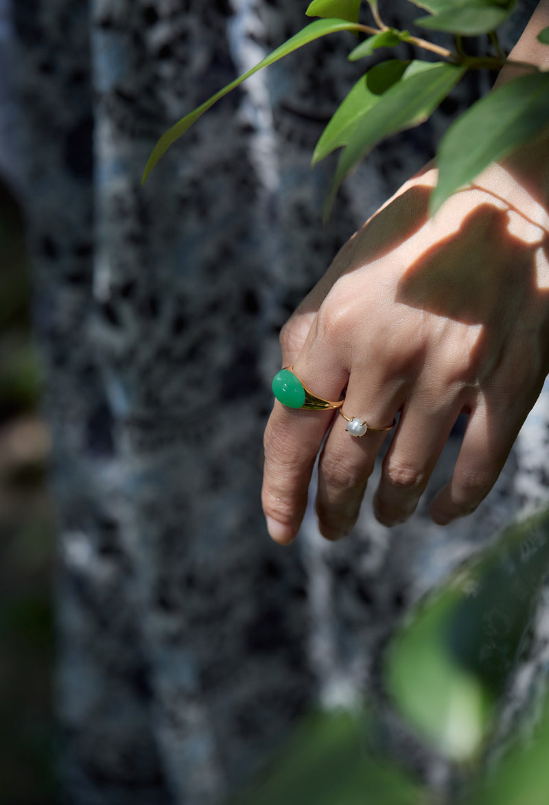 Chrysoprase Mini Rock Ring / Round / Yellow