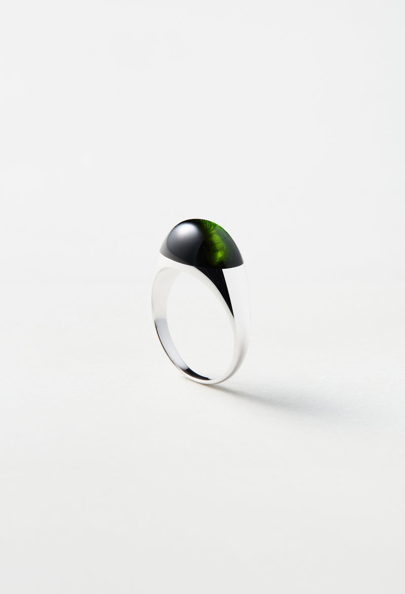 [一点もの] Green Tourmaline Mini Rock Ring / Round / Silver